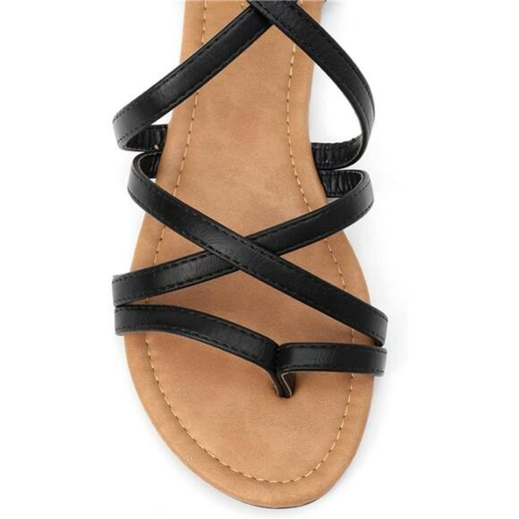 Womens Gladiator Strap Sandals Flat Cross Strappy Thong Summer Beach Shoes - Picture 2 of 6